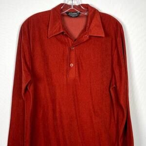 Men's Vintage 70's JCPenny's Mens Long Sleeve Polo Shirt Orange Size M